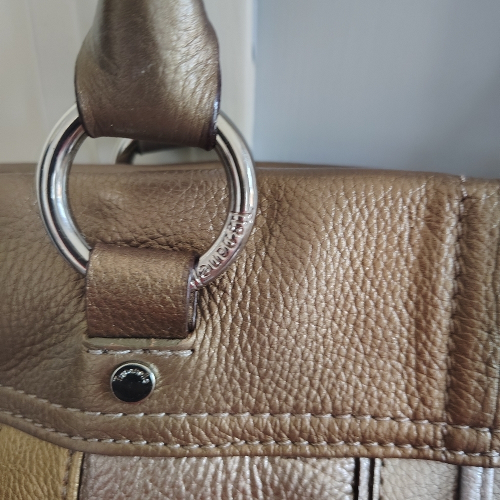 Tignanello Super Stripes Pebble Leather Metallic Shoulder Bag Tote - Picture 3 of 13